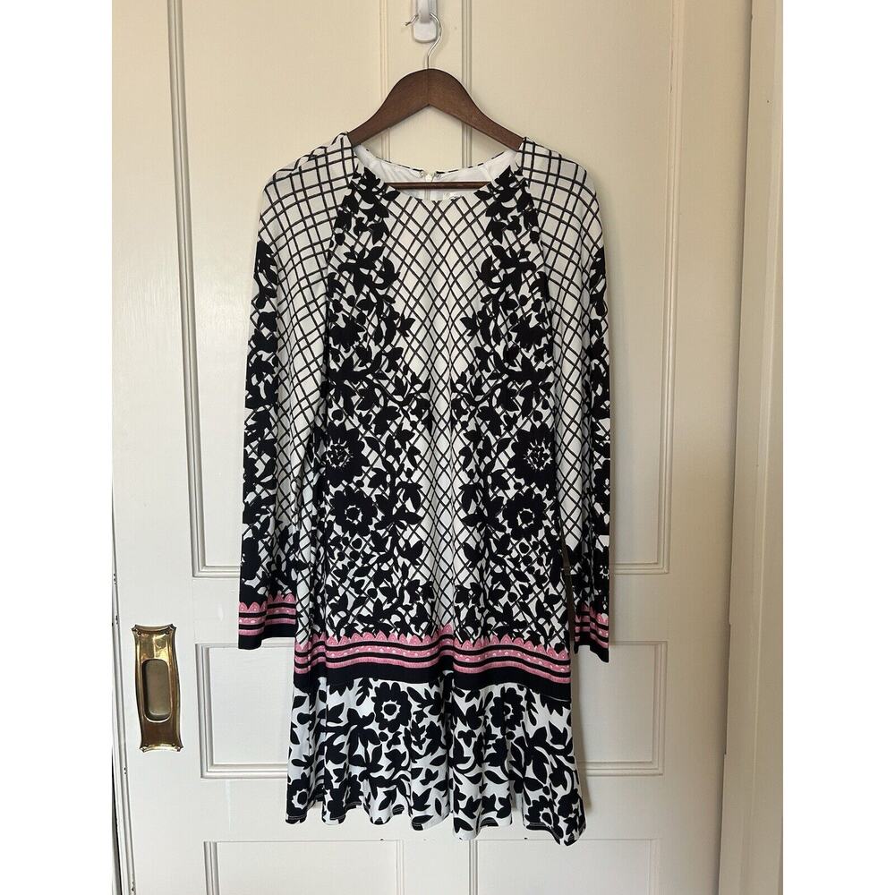 Eliza J Floral Shift Dress Womens Size 12 Black White Classic Round Neck